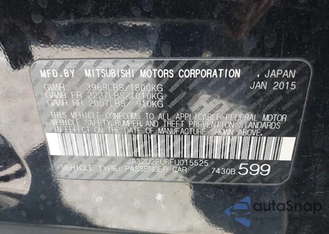 2015 Mitsubishi Lancer Es from USA, damaged, VIN JA32U2FU6FU015525